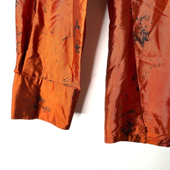 ESCADA Margaretha Ley Silk Copper Black Floral Button Blouse - Picture 4 of 9